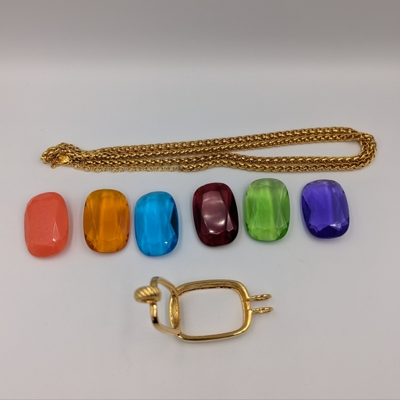 Joan Rivers Necklace Gold Tone 6 Color Changeable Plastic Stones Adjustable 32" - Picture 10 of 14